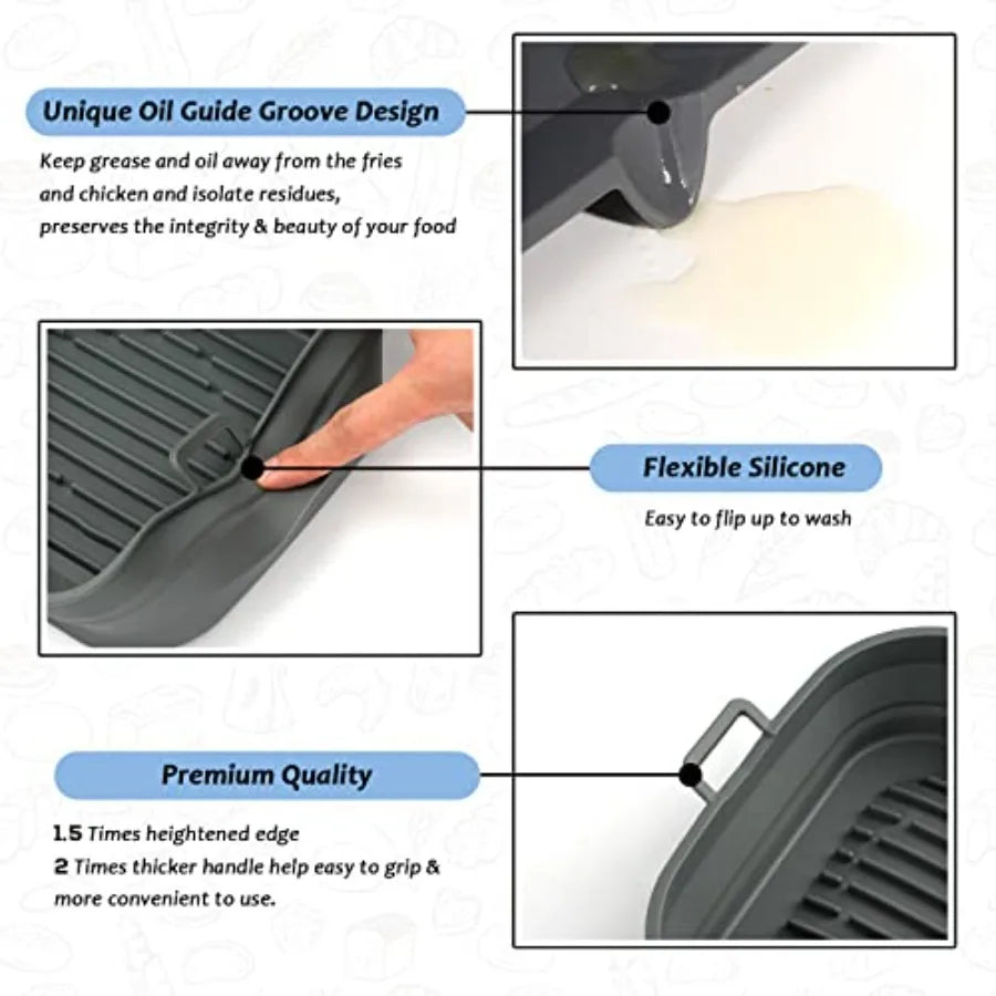 Silicone Air Fryer Liners Square Reusable Collapsible Basket
