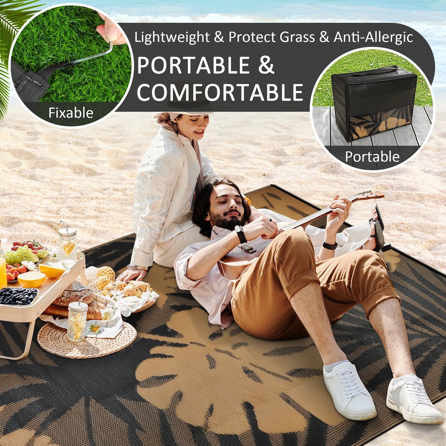 Outdoor Rug Waterproof Recycled Plastic Straw for Patio and Deck