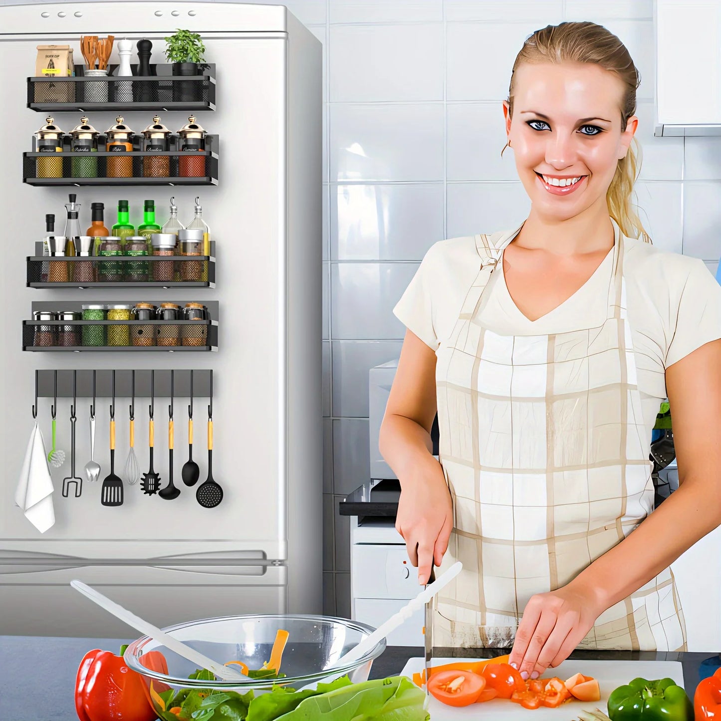 Magnetic Refrigerator Spice Rack Set 4 Piece Steel Storage Organizer