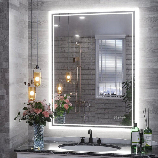 BORWART LED Dimmable Backlit Wall Mounted Bathroom Mirror Rectangular Demist