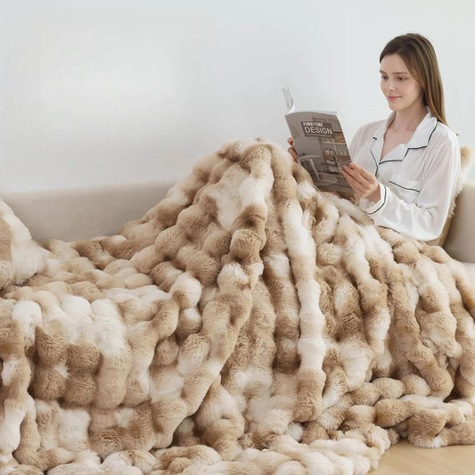 ROSEKINDCN Bubble Fleece Blanket for Couch Soft Cozy Throw