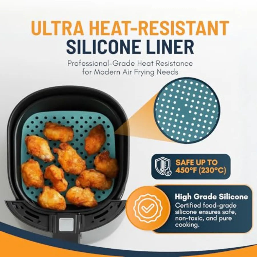 Reusable Square Silicone Air Fryer Liners 3 Pack Nonstick Easy Clean