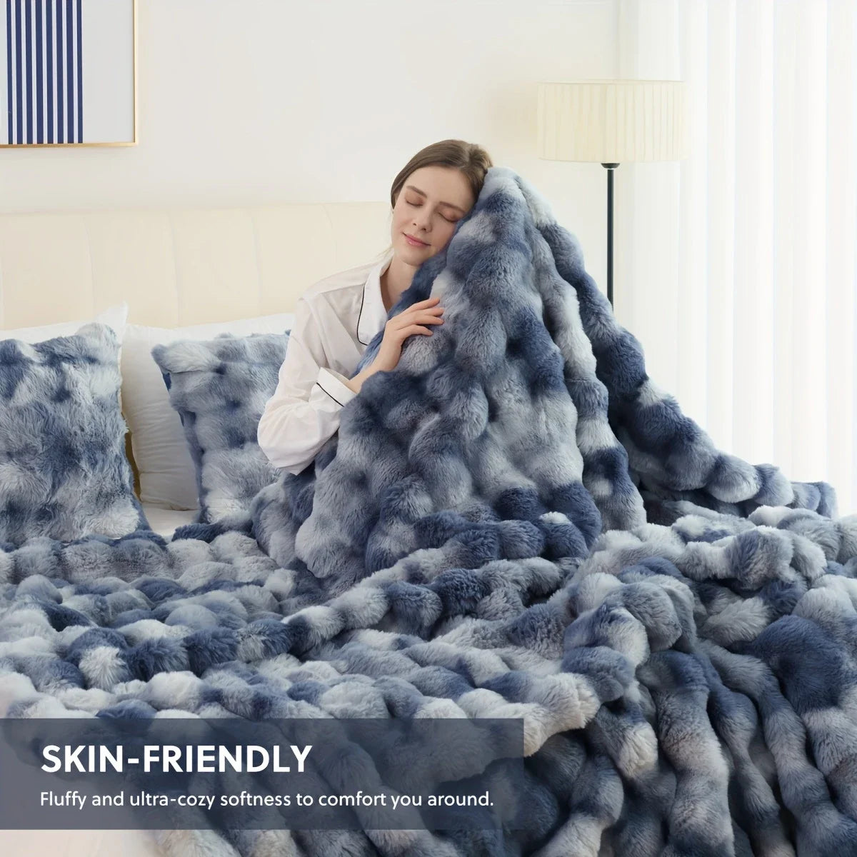 ROSEKINDCN Bubble Fleece Blanket for Couch Soft Cozy Throw