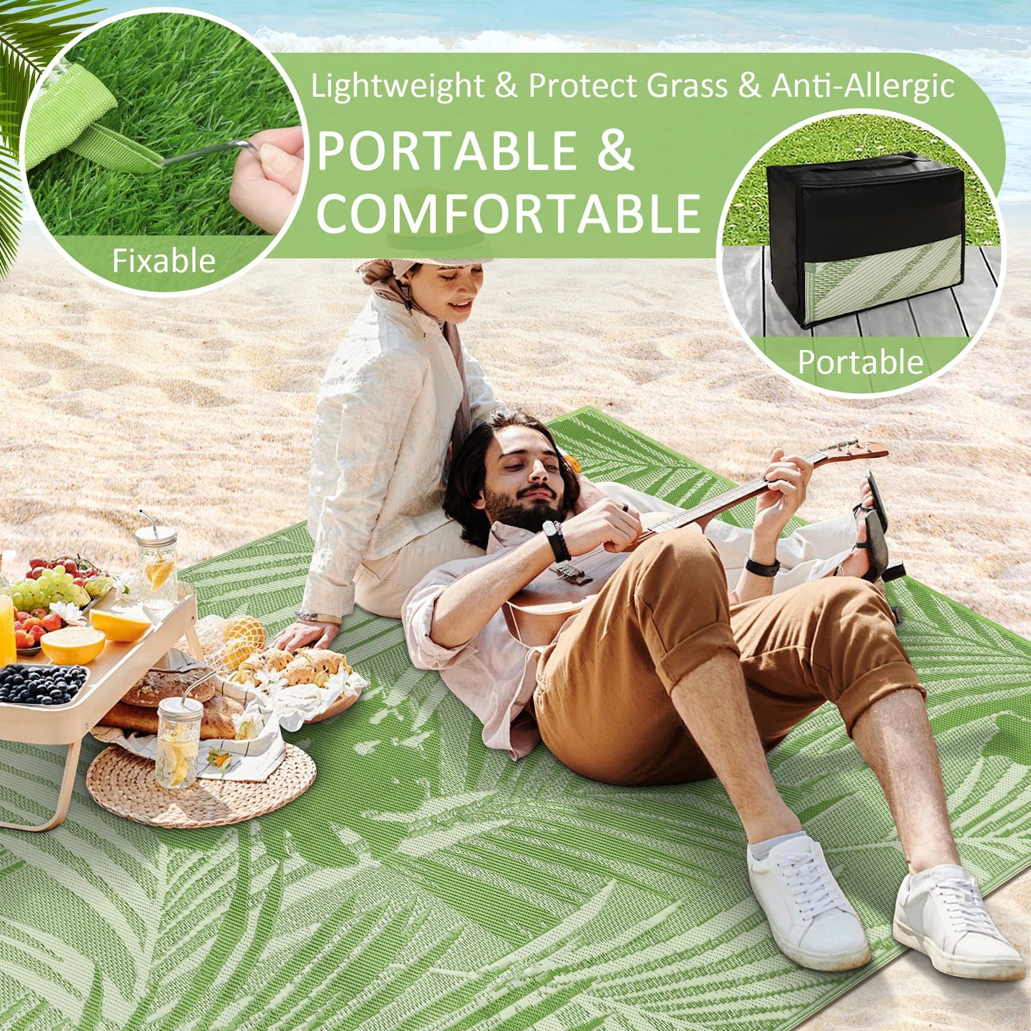Outdoor Rug Waterproof Recycled Plastic Straw for Patio and Deck
