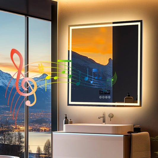 Borwart LED Bathroom Mirror Bluetooth Time Temperature Display