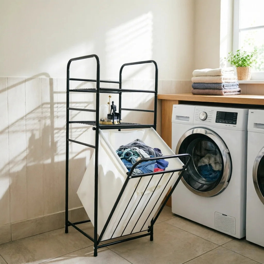 Tilt Out Laundry Hamper With Shelves And Removable Liner