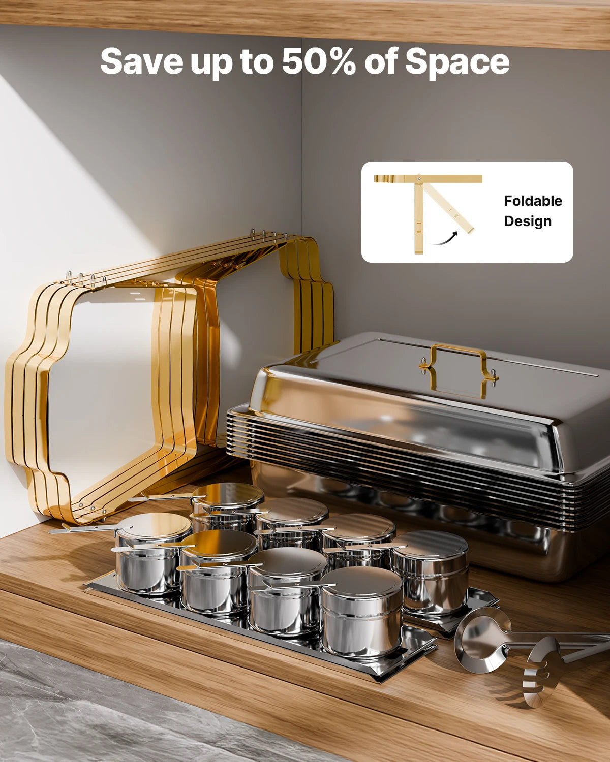 SucceBuy 8 Qt 4 Pack Chafing Dish Buffet Set Stainless Steel Chafer with 2 Full Size and 4 Half Size Pans Catering Warmer Server