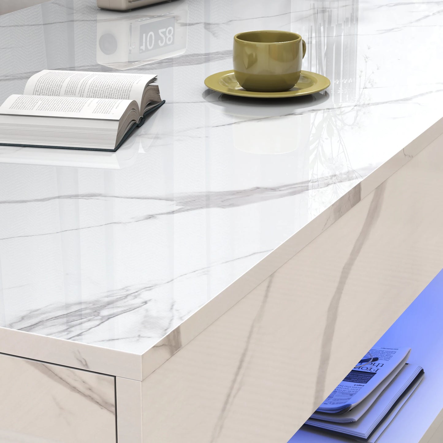 QiaoShiRen Modern Coffee Table With LED Double-Layer Storage Drawers