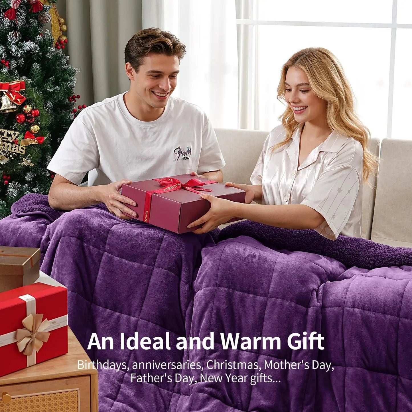 Weighted Blanket 15lb Plush Sherpa Fleece For Cozy Sleep
