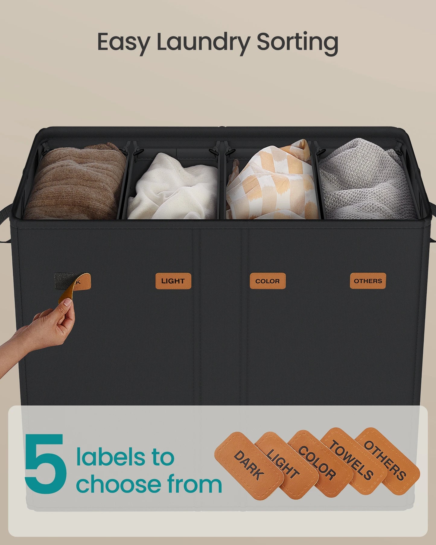 SONGMICS Four Compartment Laundry Sorter With Removable Lid