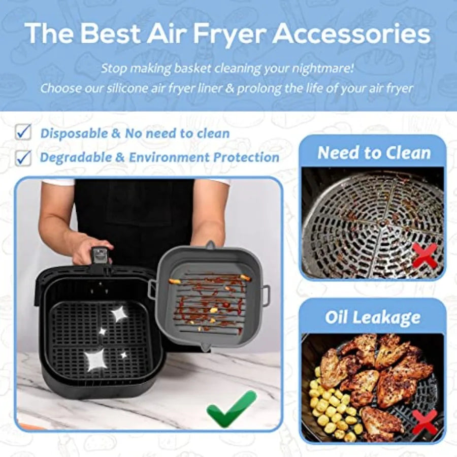 Silicone Air Fryer Liners Square Reusable Collapsible Basket