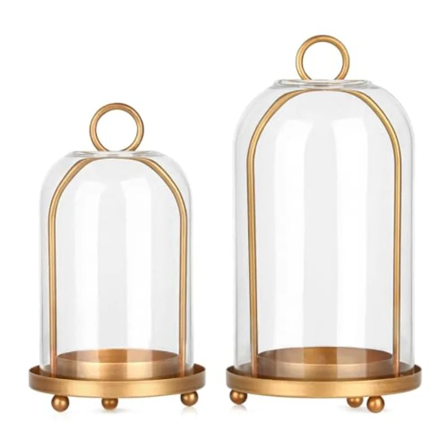 Vintage Brass Candle Lanterns With Thick Glass Dome Set Of 2 Shabby Chic