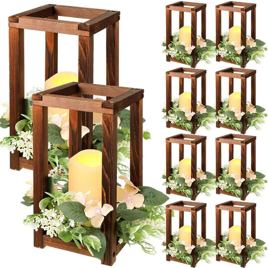Rustic Wooden Wedding Lantern Centerpieces With Integrated Holders And Wreaths