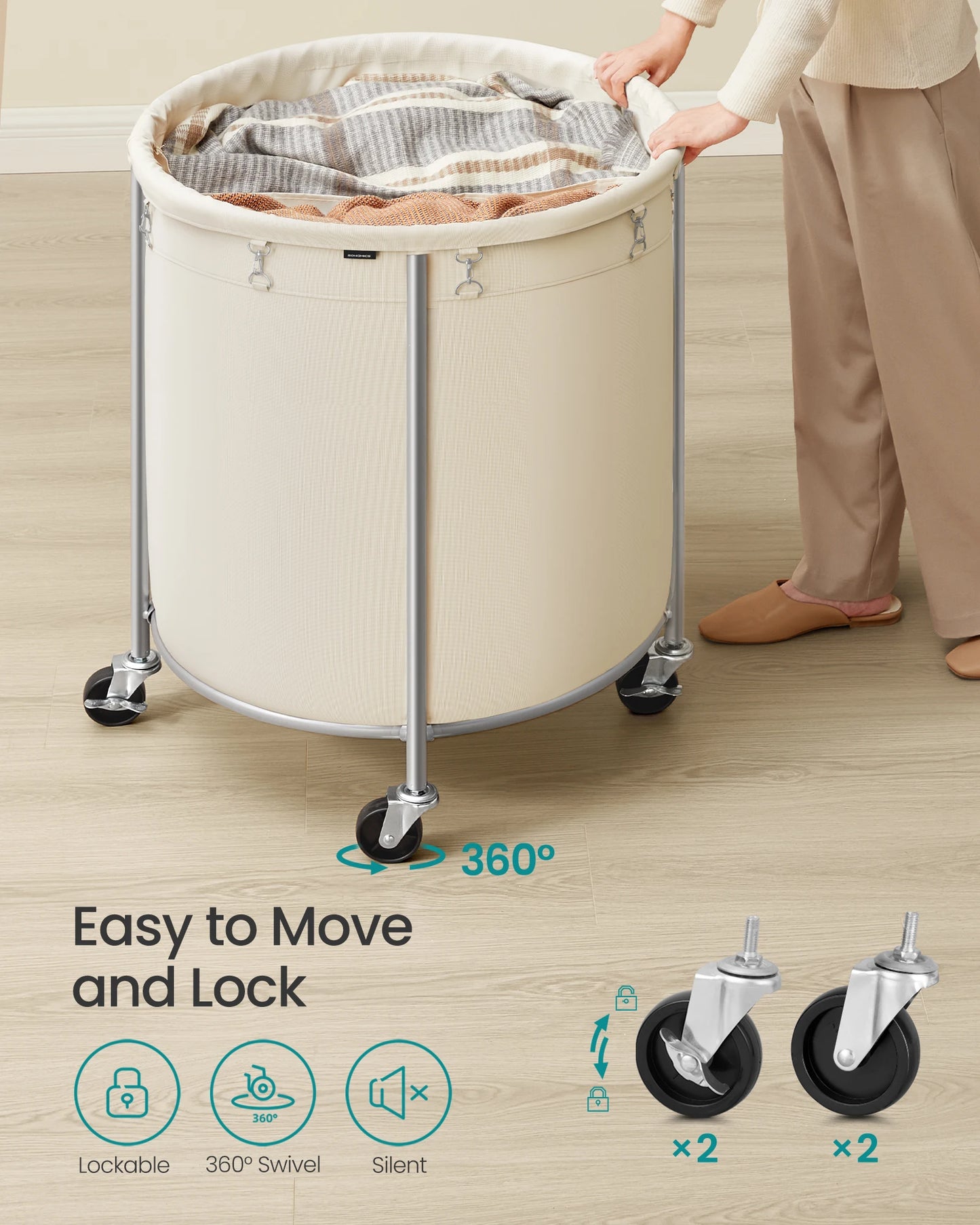 Songmics Rolling Laundry Hamper Cart With Wheels Heavy Duty Steel
