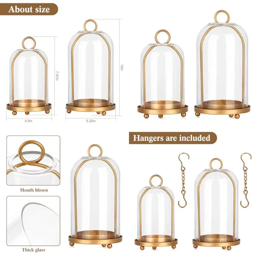 Vintage Brass Candle Lanterns With Thick Glass Dome Set Of 2 Shabby Chic