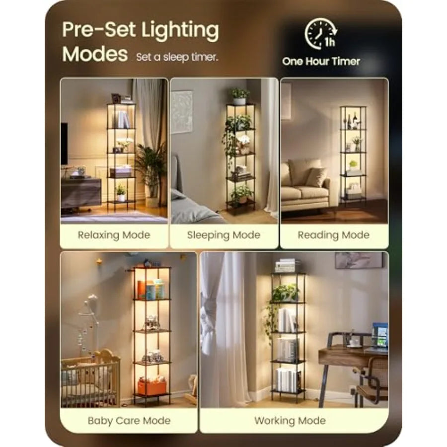 Display Shelf With Light Five Tier LED Corner Floor Lamp