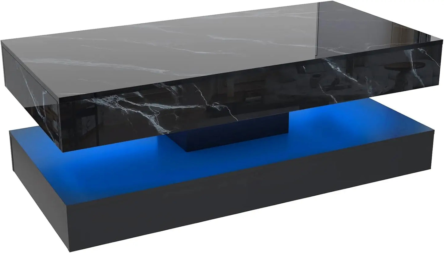 QiaoShiRen Modern Coffee Table With LED Double-Layer Storage Drawers