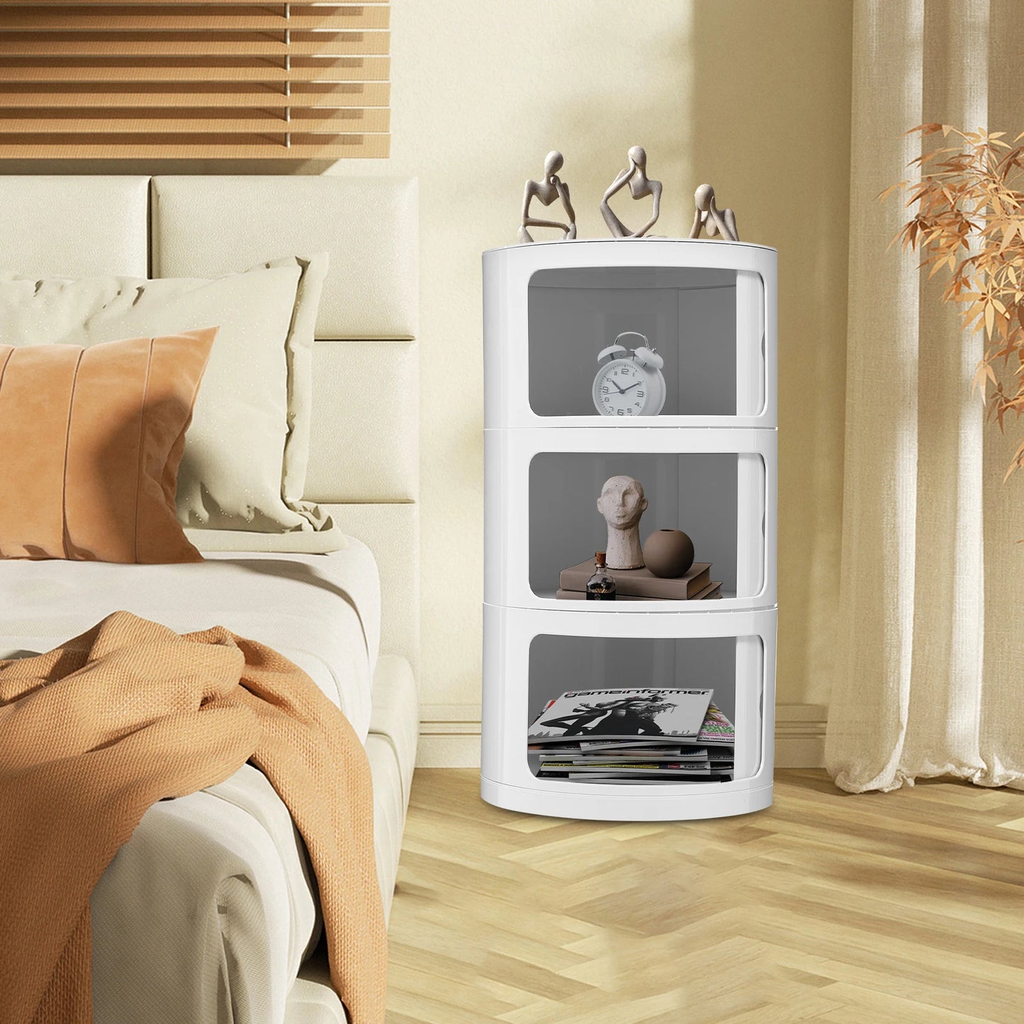 Round Bedside Cabinet With 3 Drawers, Modern Nightstand