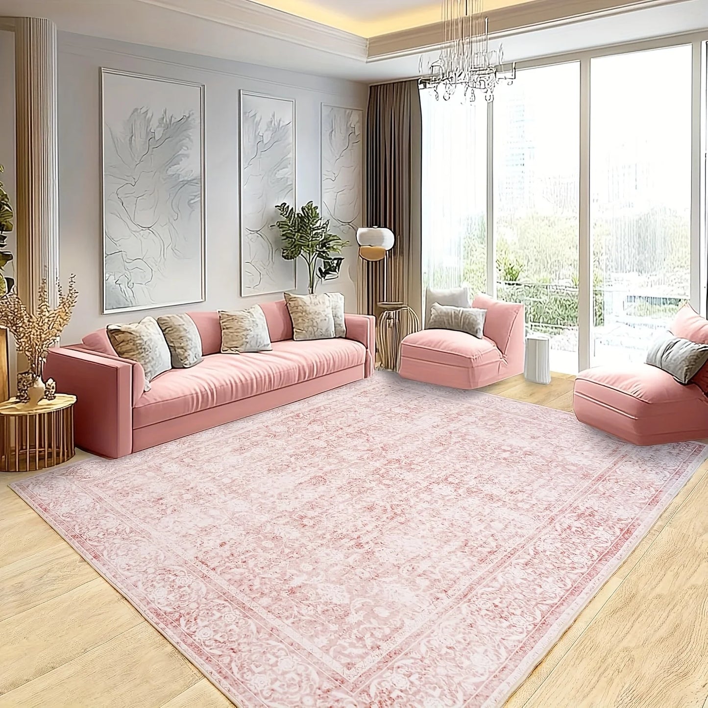 Aubusson Floral Modern Living Room Rug 100 Percent Polyester