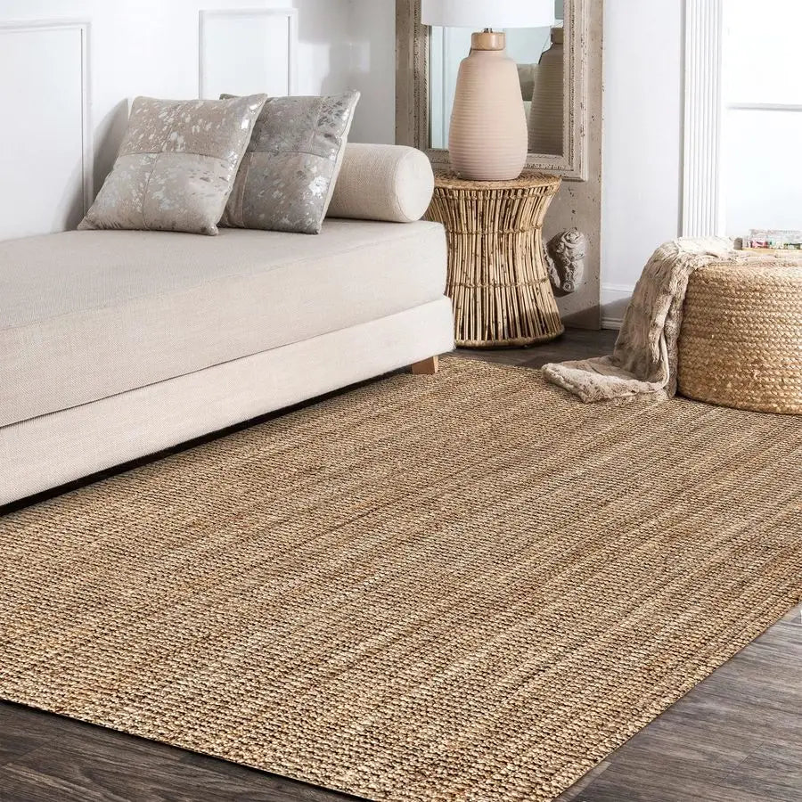 Hand Woven Jute Indoor Area Rug Natural Boho Rustic