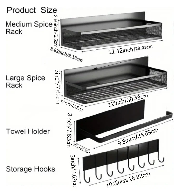 Magnetic Refrigerator Spice Rack Set 4 Piece Steel Storage Organizer