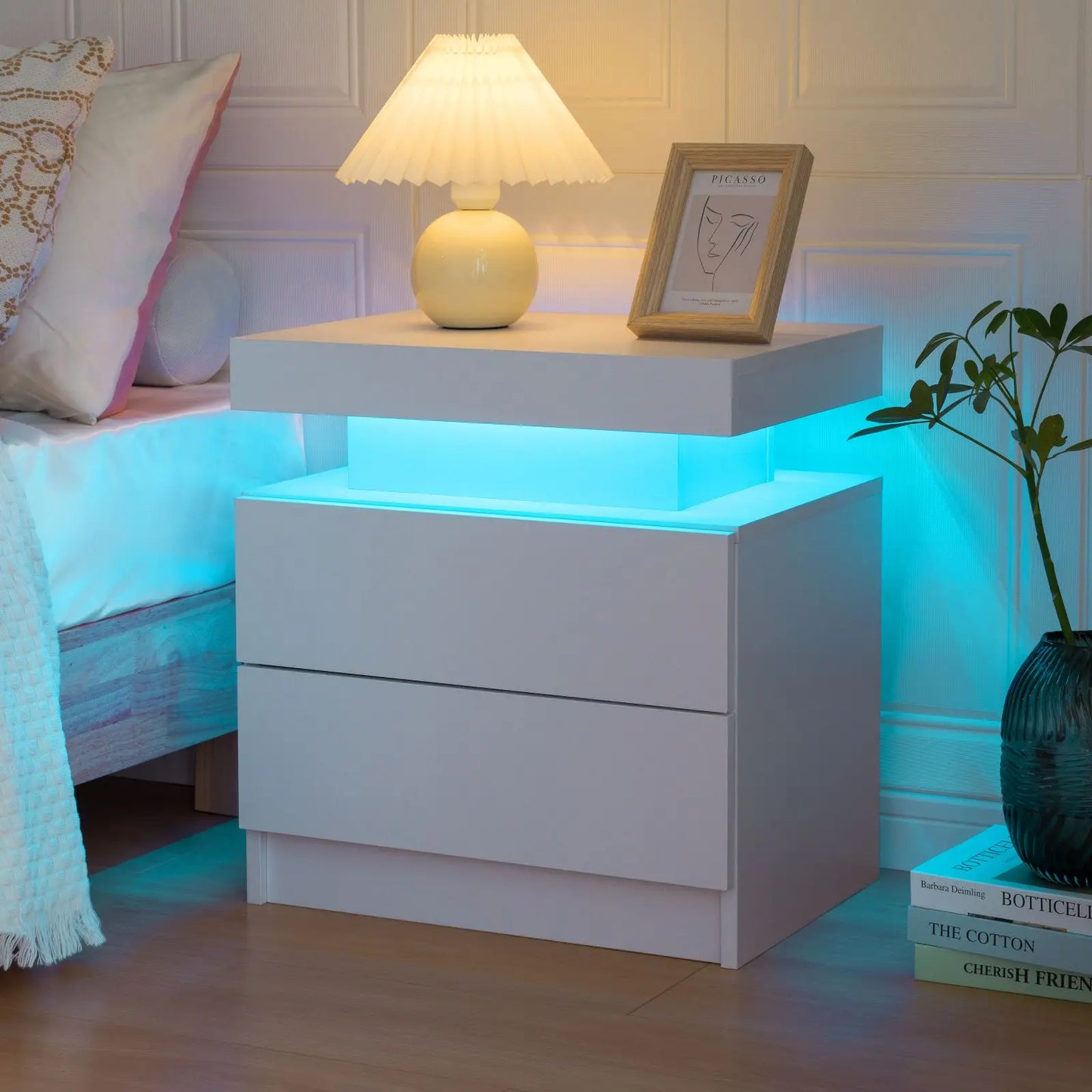 Cubehom LED Nightstand With Two Drawers And RGB Lights For Bedroom