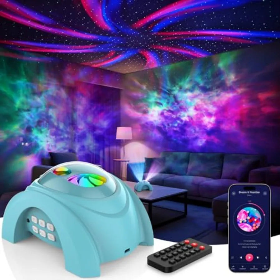 Dual Lens Galaxy Projector, Star Projector for Bedroom with White Noise and Bluetooth Speaker, Remote, Timer, Aurora and Nebula