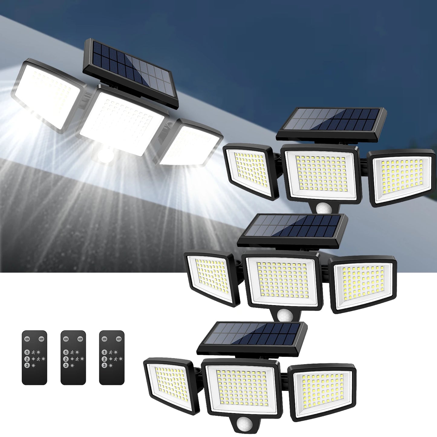 SZRSTH Outdoor 3-Head Solar Motion Sensor LED Security Light