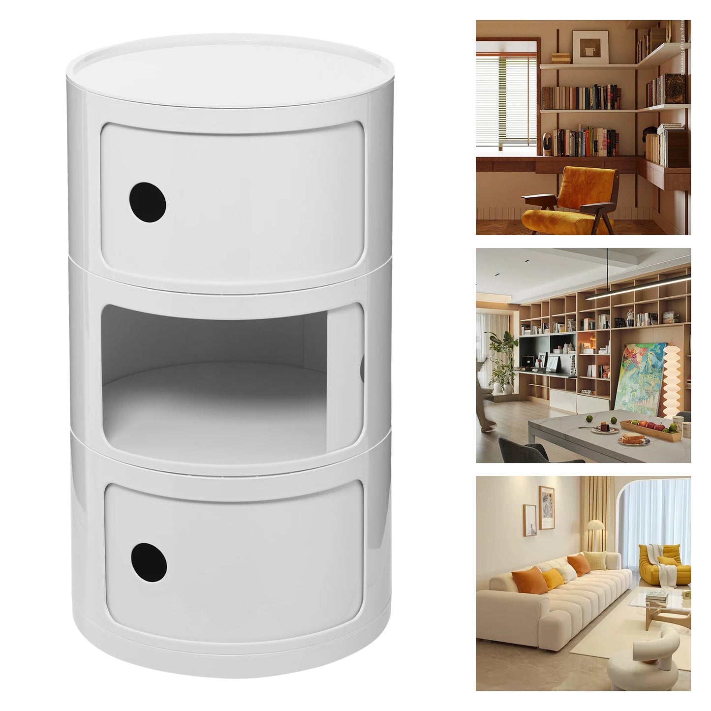 Round Bedside Cabinet With 3 Drawers, Modern Nightstand