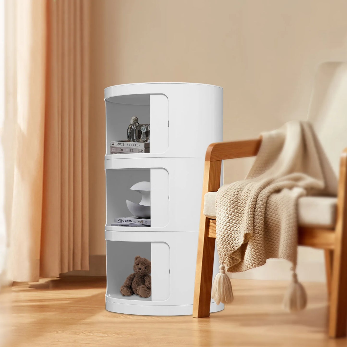 Round Bedside Cabinet With 3 Drawers, Modern Nightstand
