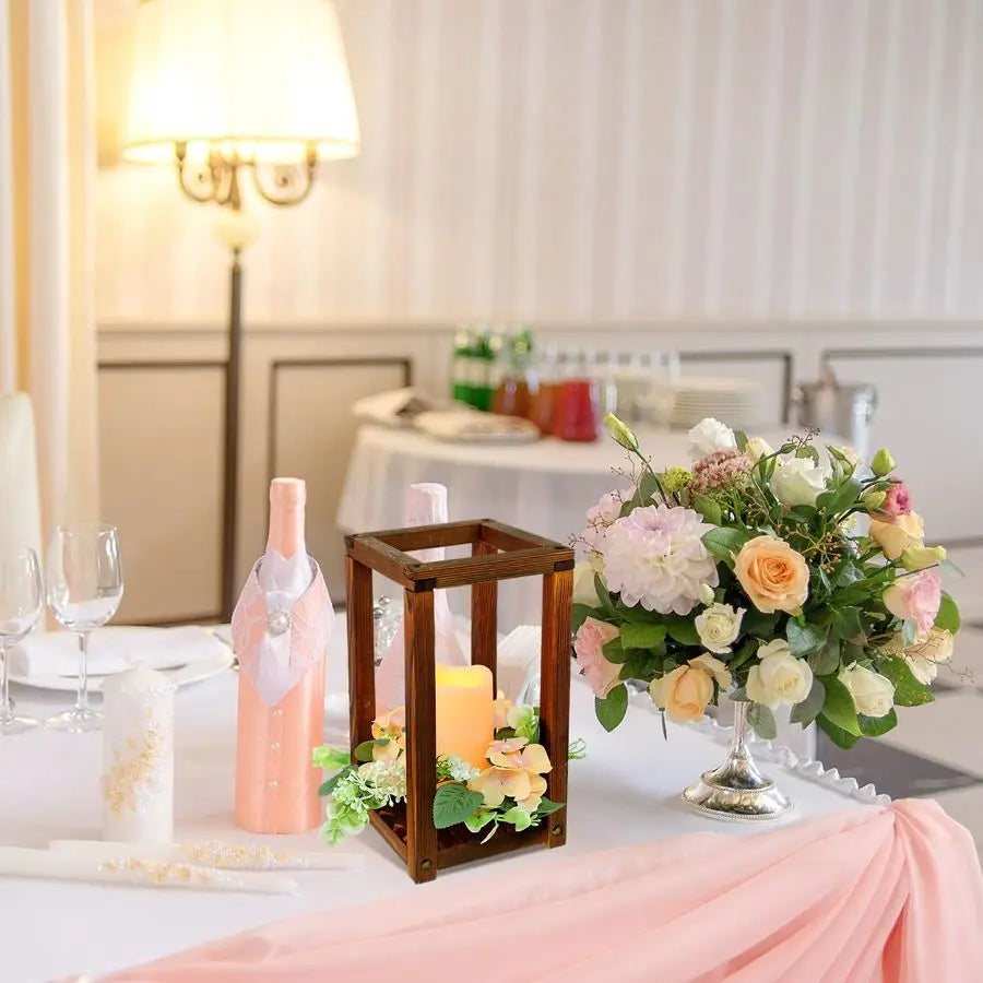 Rustic Wooden Wedding Lantern Centerpieces With Integrated Holders And Wreaths