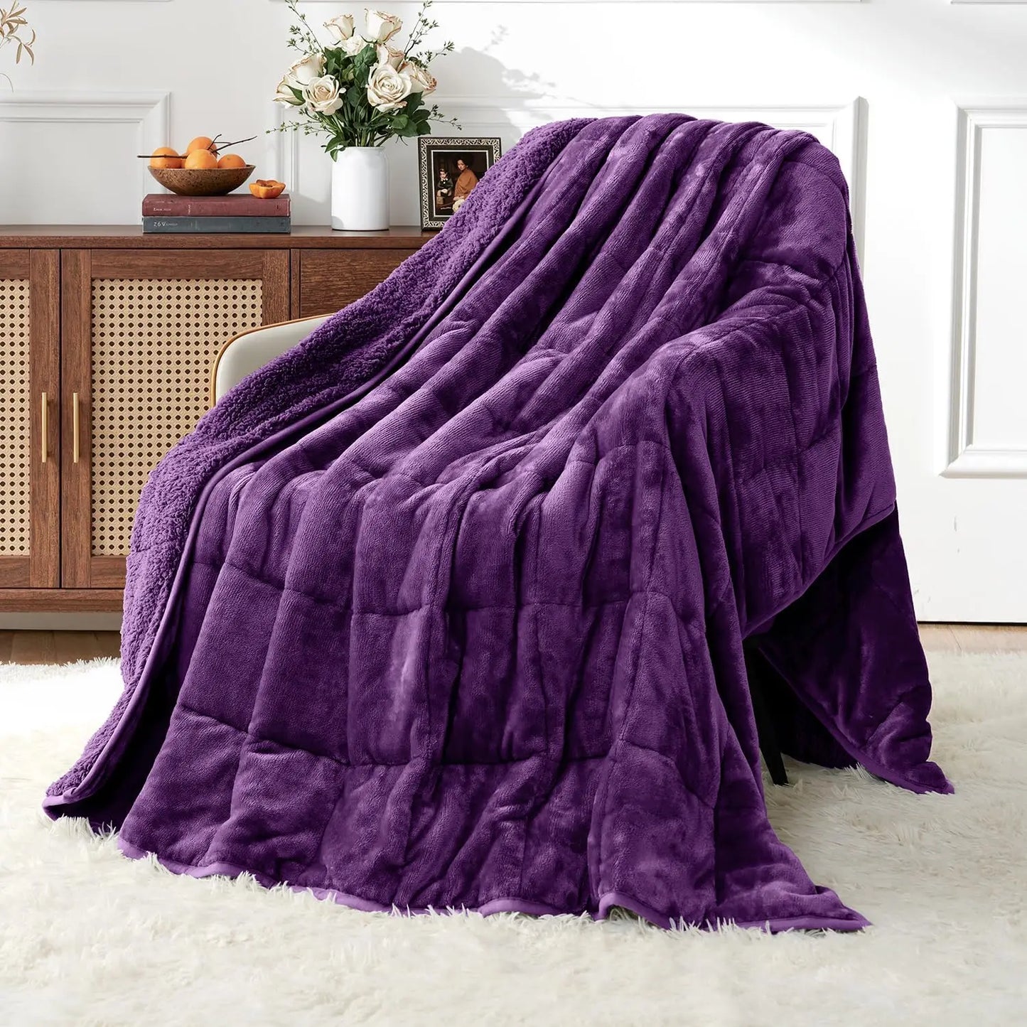 Weighted Blanket 15lb Plush Sherpa Fleece For Cozy Sleep