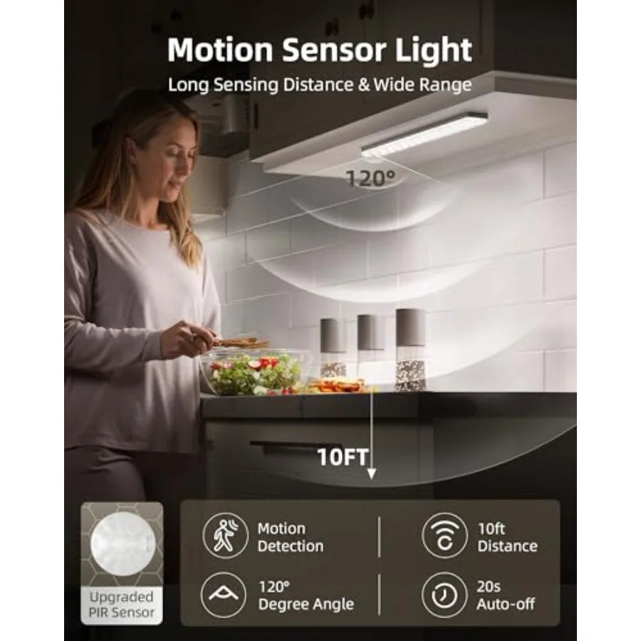Under Cabinet Lighting with Charging Station, 2000mAh Rechargeable Wireless Motion Sensor Lights, 3 Color Temps, Dimmable, Time