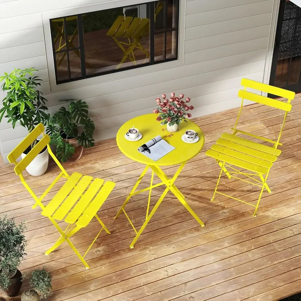 Compact 3-Piece Outdoor Patio Bistro Set with Folding Table and Chairs, Ideal for Balcony or Garden, Yellow