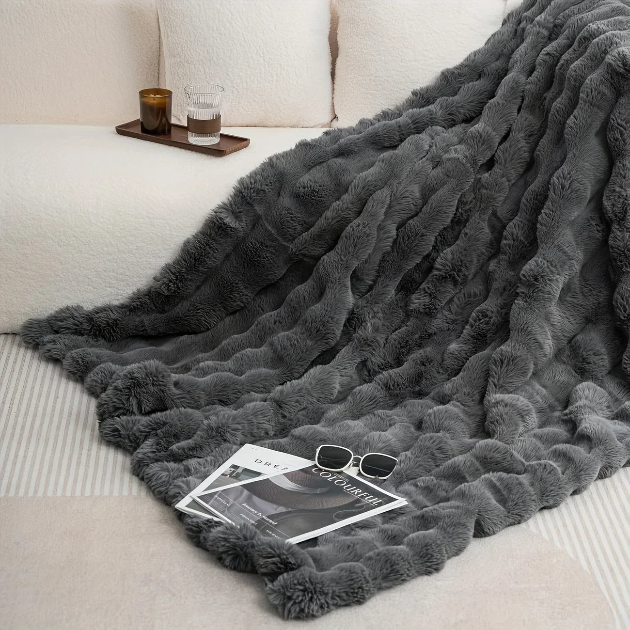 ROSEKINDCN Bubble Fleece Blanket for Couch Soft Cozy Throw