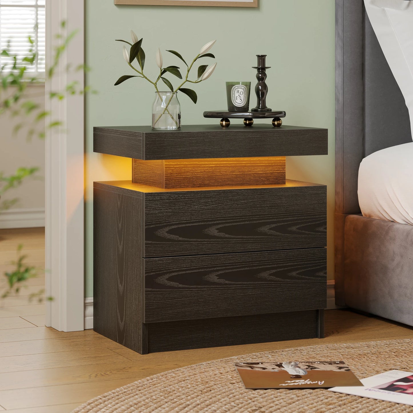 Cubehom LED Nightstand With Two Drawers And RGB Lights For Bedroom