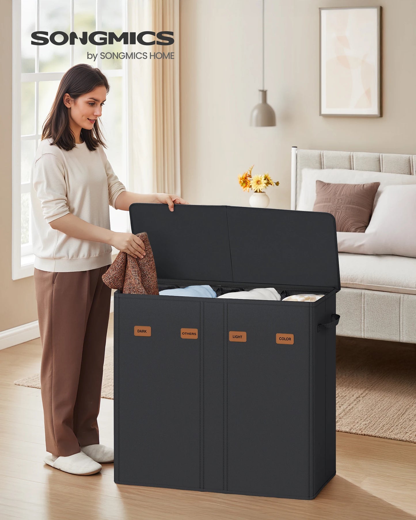 SONGMICS Four Compartment Laundry Sorter With Removable Lid