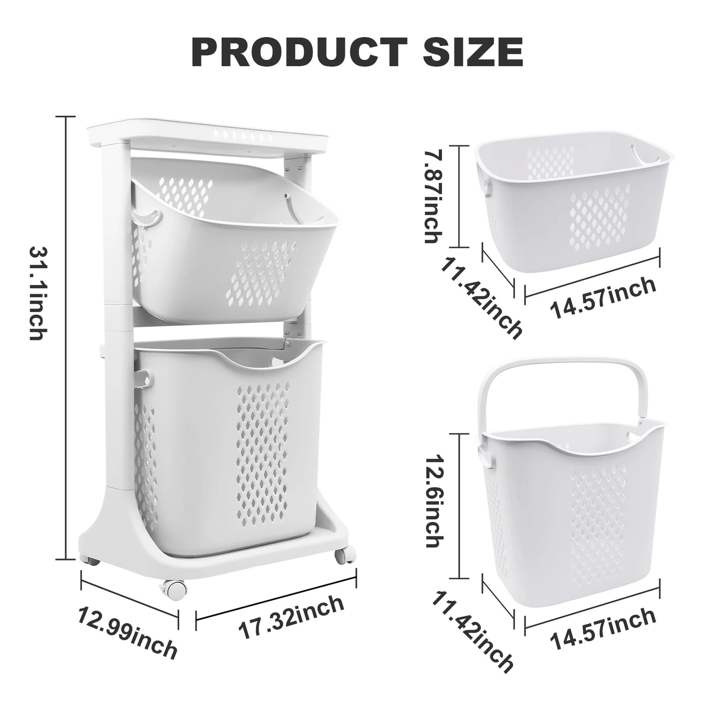 2/4 Tier Laundry Basket Dirty Clothes Organizer Rolling Cart Removable Storage Buckets Hamper 4 Wheels Toy Trolley Household