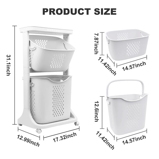 2/4 Tier Laundry Basket Dirty Clothes Organizer Rolling Cart Removable Storage Buckets Hamper 4 Wheels Toy Trolley Household