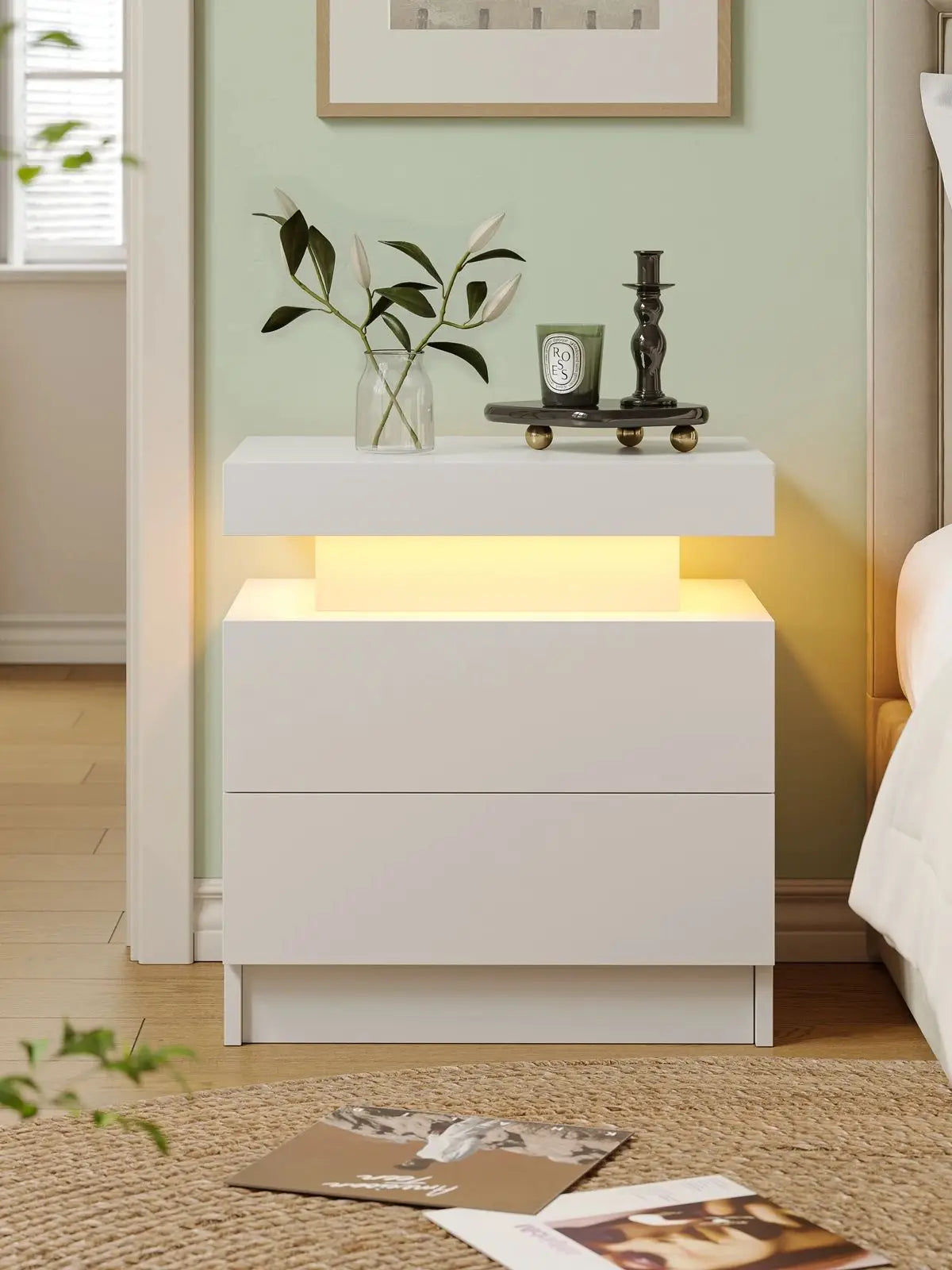Cubehom LED Nightstand With Two Drawers And RGB Lights For Bedroom