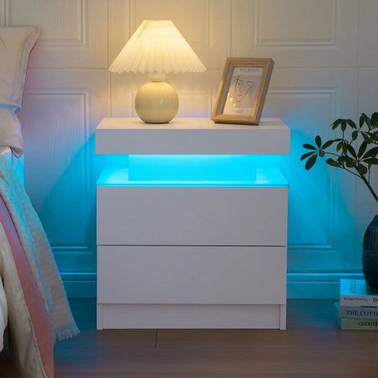 Cubehom LED Nightstand With Two Drawers And RGB Lights For Bedroom