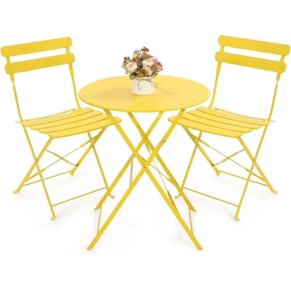Compact 3-Piece Outdoor Patio Bistro Set with Folding Table and Chairs, Ideal for Balcony or Garden, Yellow