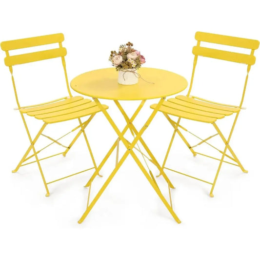 Compact 3-Piece Outdoor Patio Bistro Set with Folding Table and Chairs, Ideal for Balcony or Garden, Yellow