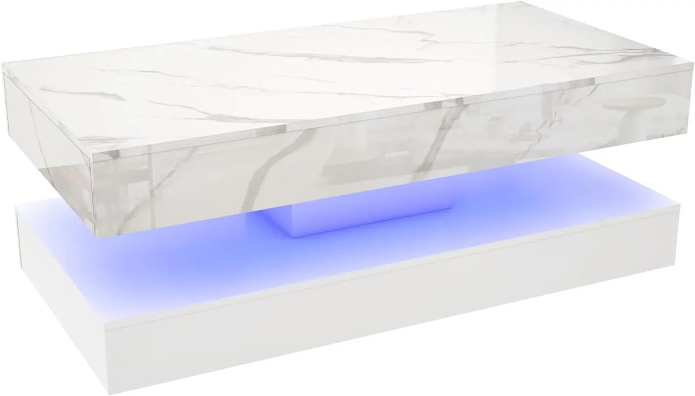 QiaoShiRen Modern Coffee Table With LED Double-Layer Storage Drawers