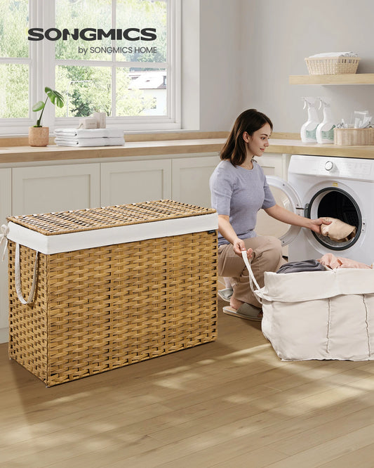 Songmics Laundry Hamper With Lid Synthetic Rattan Foldable Basket
