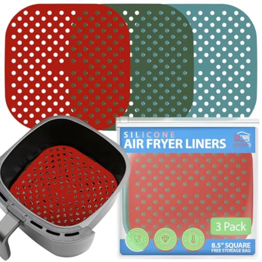 Reusable Square Silicone Air Fryer Liners 3 Pack Nonstick Easy Clean