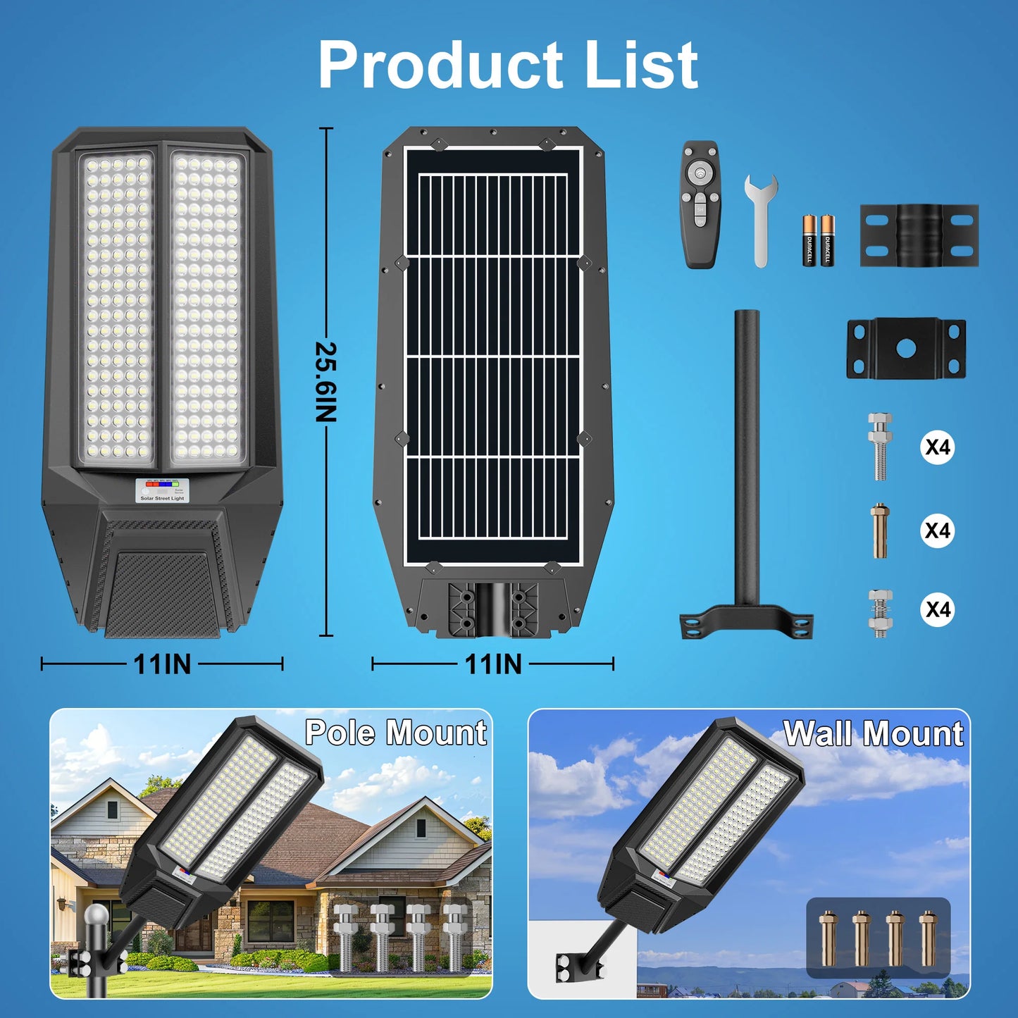 2-Pack 9000W Large Super Bright Solar Street Light, IP65 Waterproof LED Flood Light, Dusk-to-Dawn Auto Control, Motion Sensor &