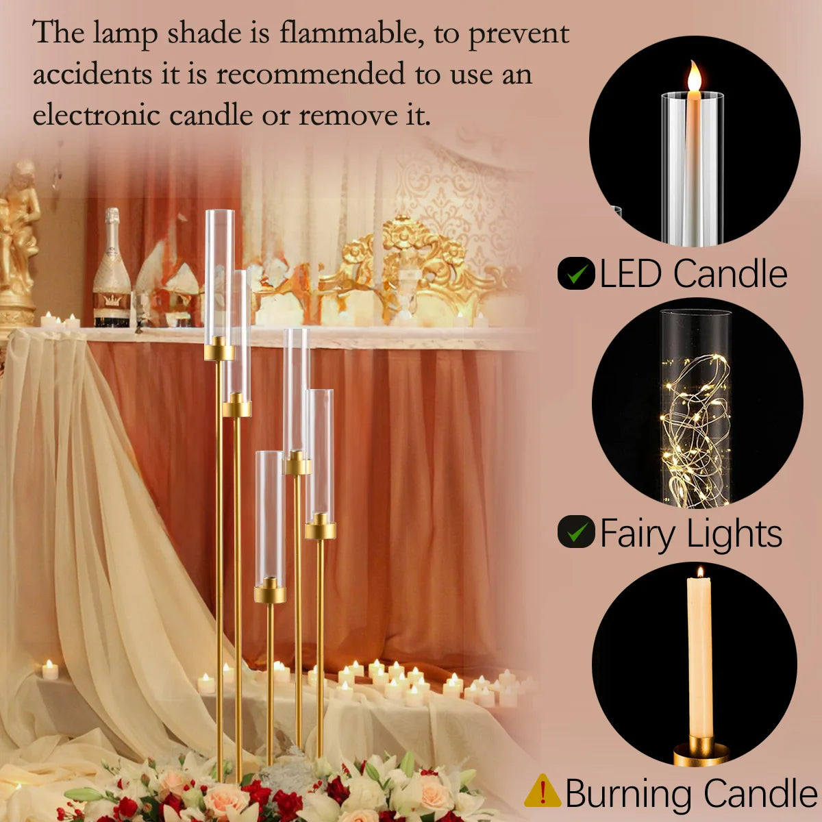 VINCIGANT Floor Candelabra Five Arm LED Candle Holder with Lampshade