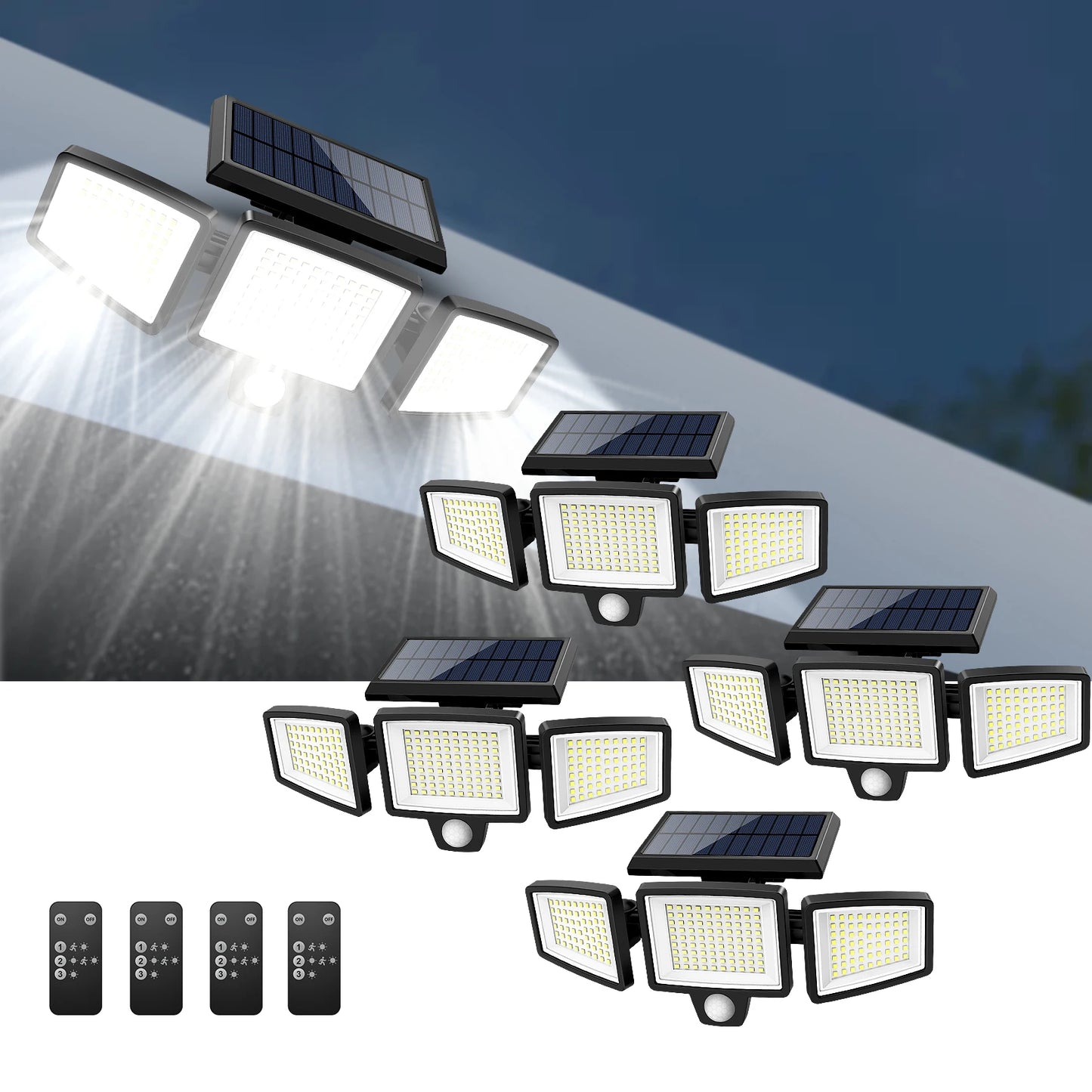 SZRSTH Outdoor 3-Head Solar Motion Sensor LED Security Light