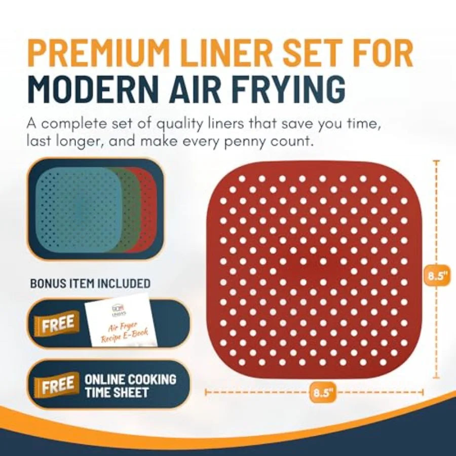 Reusable Square Silicone Air Fryer Liners 3 Pack Nonstick Easy Clean